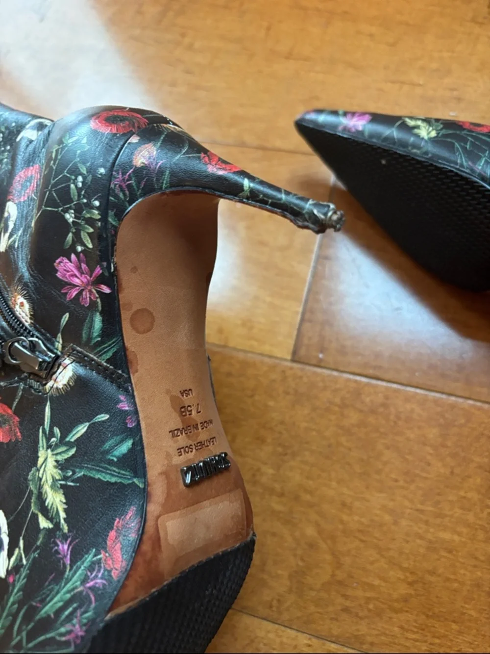 SCHUTZ Black Floral Pointed Toe Ankle Booties size 7.5